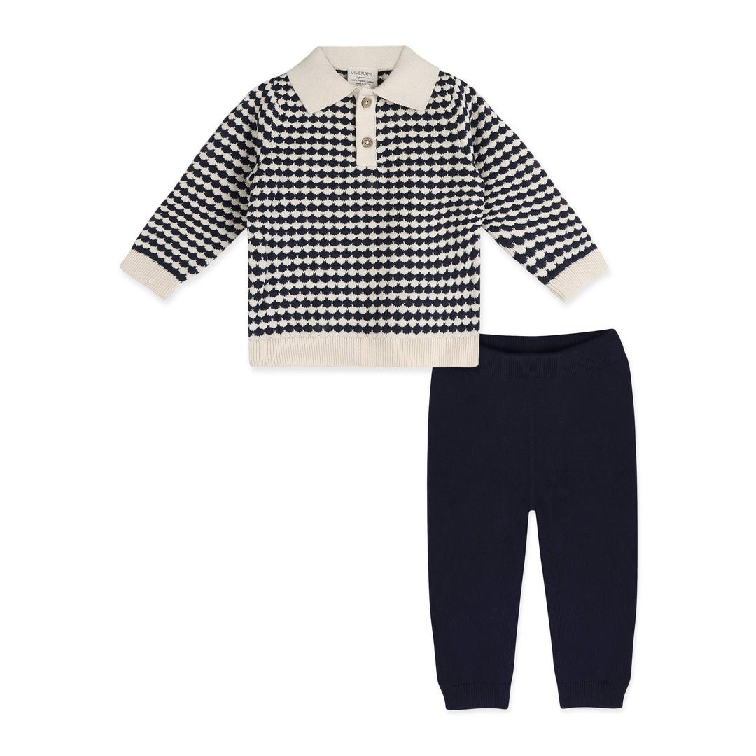 Leo Textured Knit Polo Baby Pullover &amp; Pant (Organic Cotton)