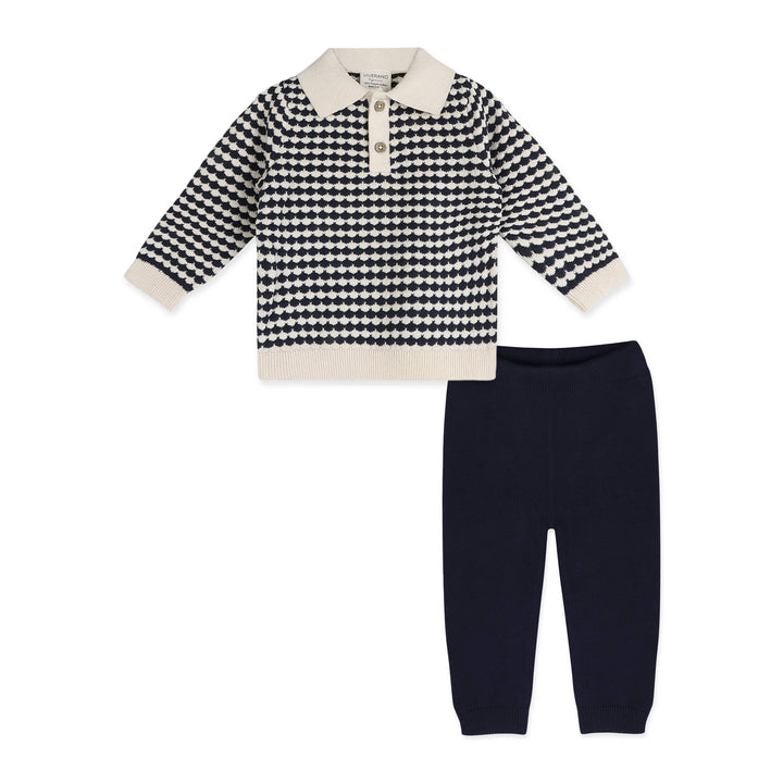 Leo Textured Knit Polo Baby Pullover &amp; Pant (Organic Cotton)