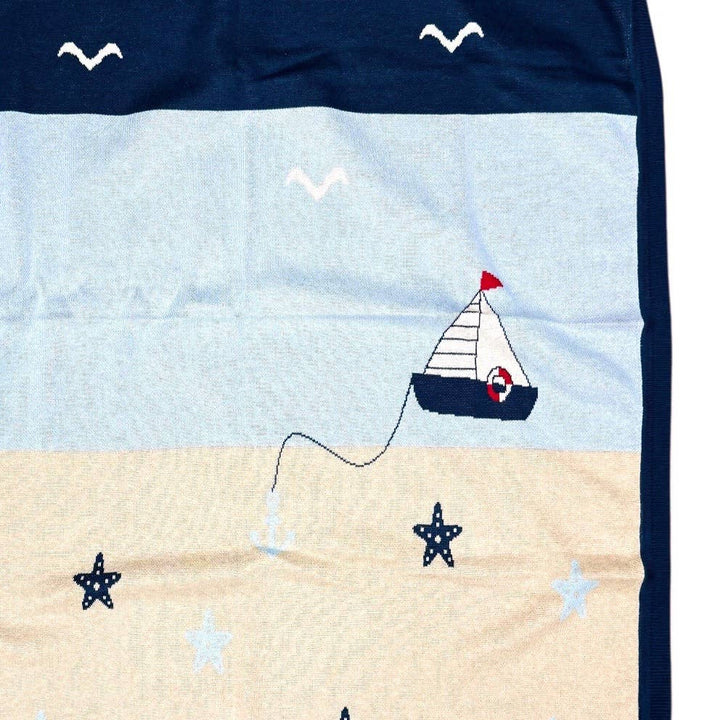 Ocean Sailboat - Organic Cotton Jacquard Knit Baby Blanket