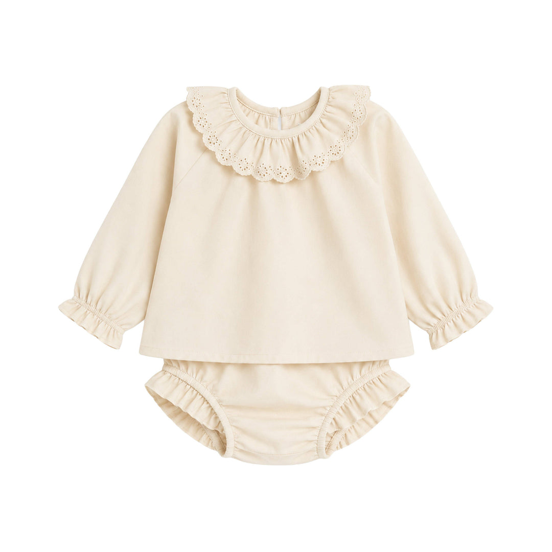 Dorothy Ruffle Collar Shirt and Bloomer Set Ivory