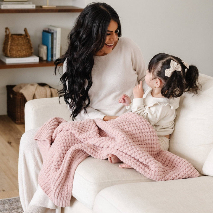 Waffle Knit Receiving Blanket Rosette