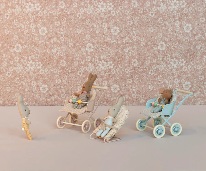 MAILEG Stroller, Baby Mouse - Blue