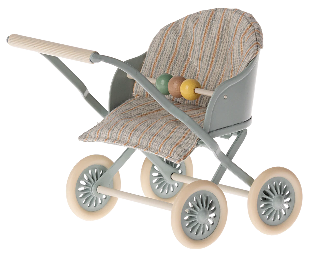 MAILEG Stroller, Baby Mouse - Blue