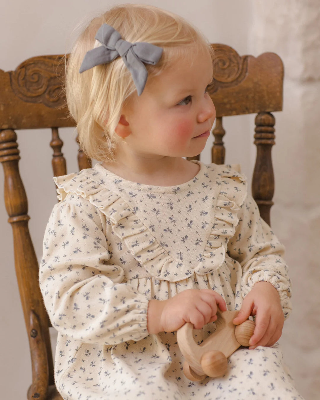 ORGANIC Long Sleeve Ruffle V Dress Blue Ditsy