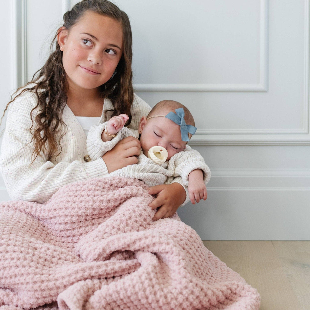 Waffle Knit Receiving Blanket Rosette
