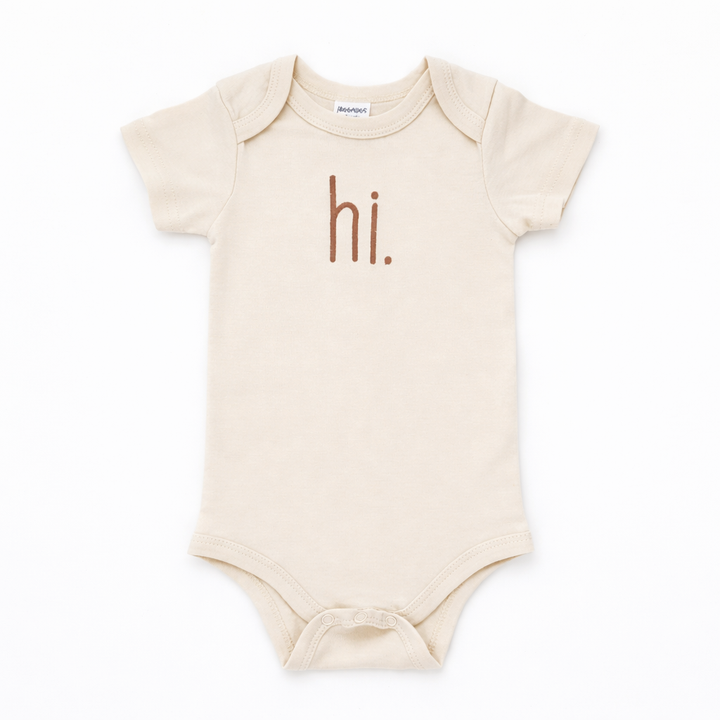 Hi. Embroidered Pecan Cotton Knit Onesie for Baby