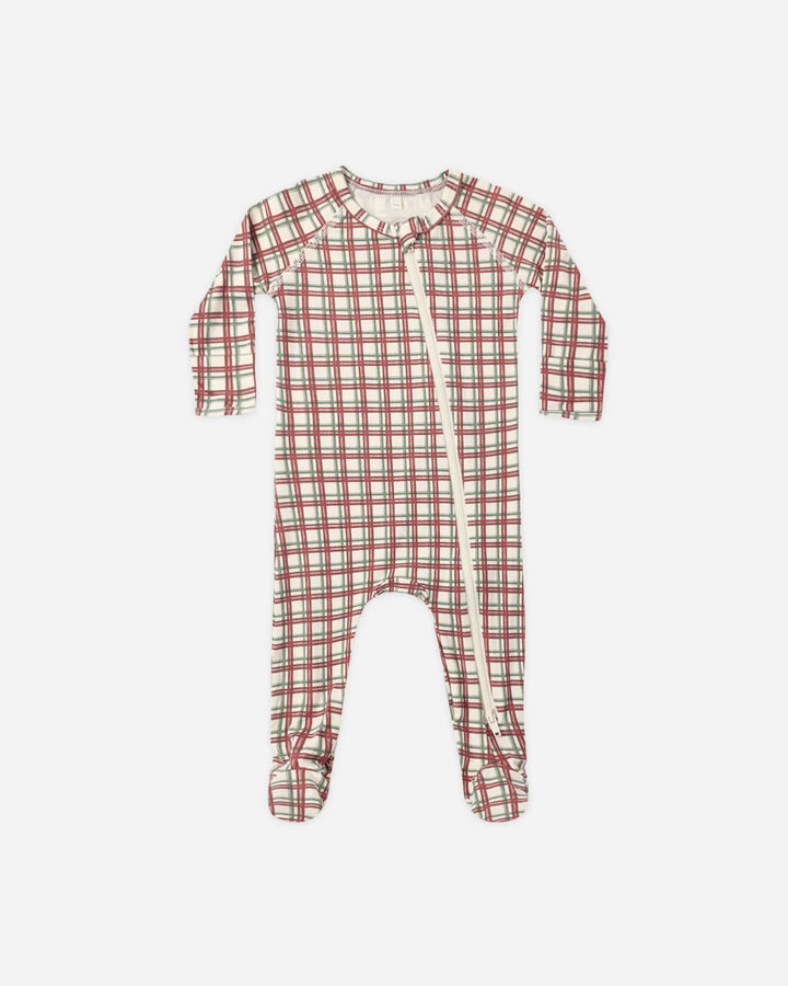 Bamboo Zip Footie Redwood Check