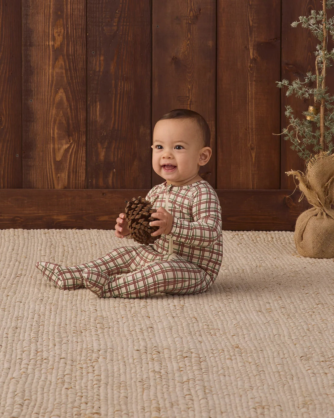 Bamboo Zip Footie Redwood Check