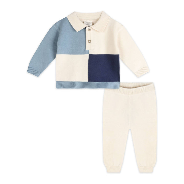 Luke Color Block Knit Baby Polo &amp; Pant Set (Organic Cotton)