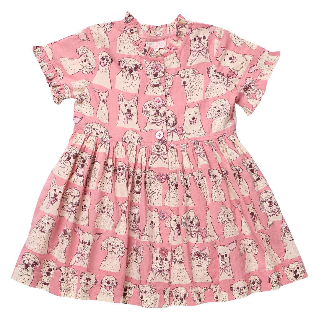 Autumn Dress - Pink Sketched Dogs