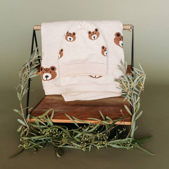 Brown Bear - Organic Cotton Jacquard Knit Baby Blanket
