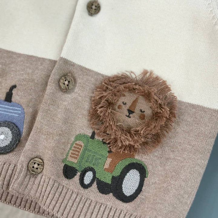 Lion Farm Truck Knit Baby Hooded Jacket (Organic Cotton)