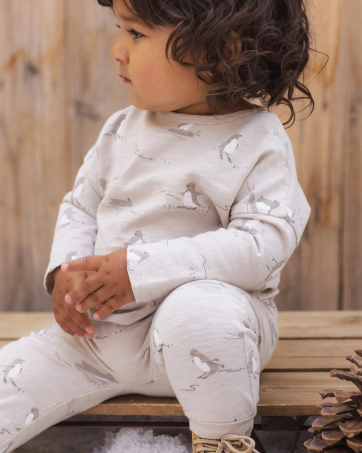 Long Sleeve Tee + Pant Set Skiing Penguins