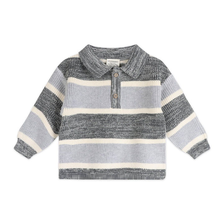 Rugby Stripe Organic Cotton Polo Pullover and Pants Set Charcoal