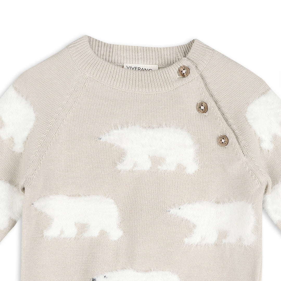 Polar Bear Organic Cotton Baby Sweater and Pants Set Stone