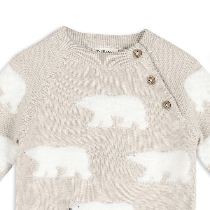 Polar Bear Organic Cotton Baby Sweater and Pants Set Stone