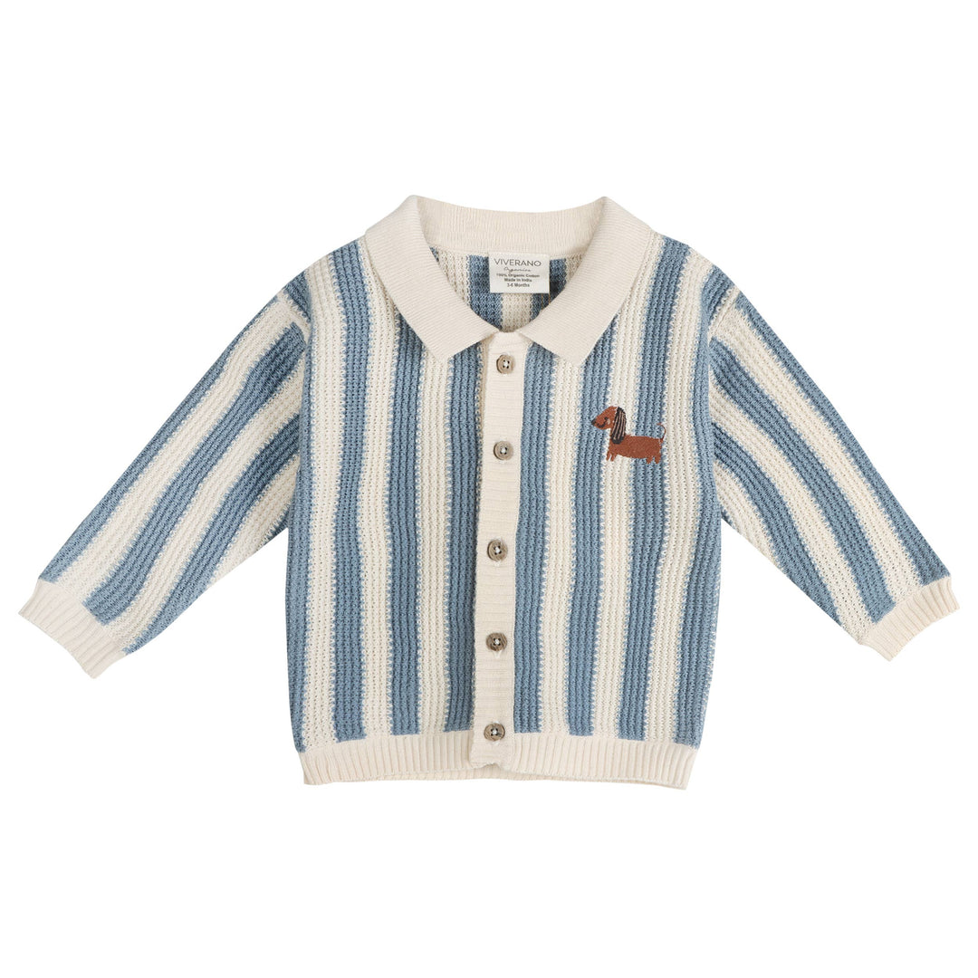 Dog Stripe Baby Collar Cardigan &amp; Pant Set (Organic Cotton)