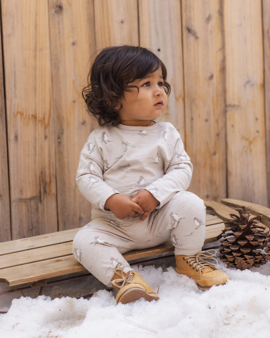 Long Sleeve Tee + Pant Set Skiing Penguins