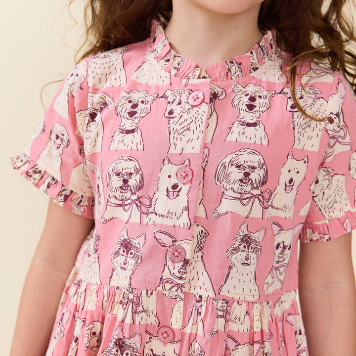 Autumn Dress - Pink Sketched Dogs