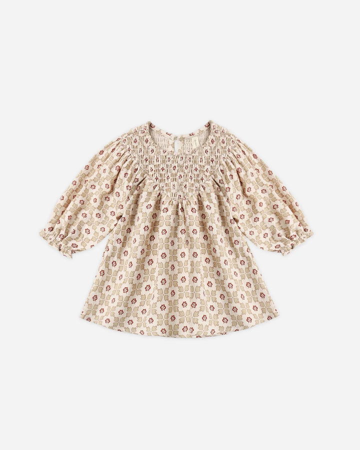 V SMOCKED DRESS WINTER ROSE