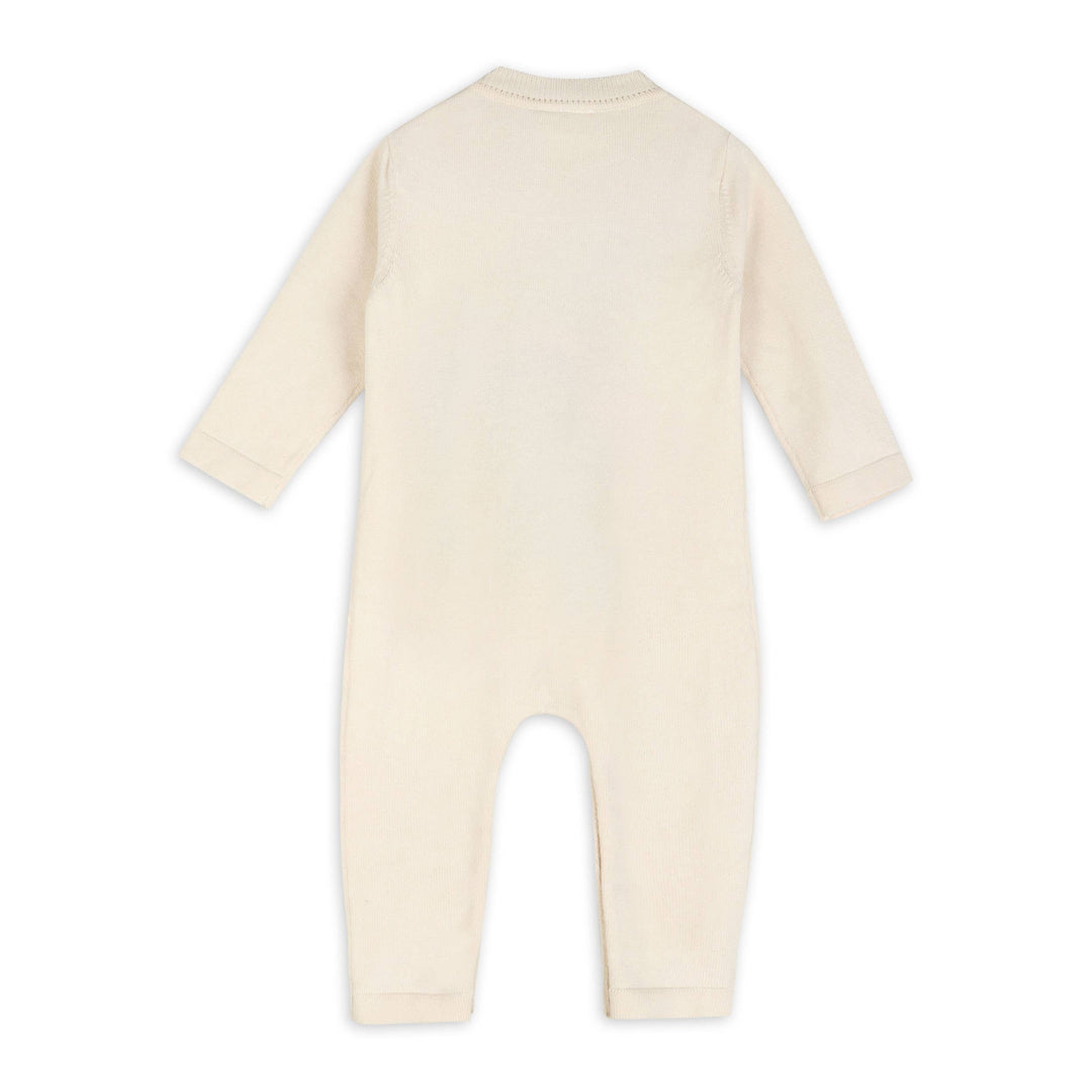 Furry Bear Organic Cotton Knit Baby Jumpsuit Ecru