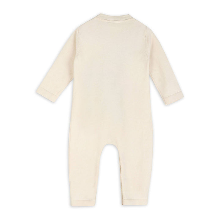 Furry Bear Organic Cotton Knit Baby Jumpsuit Ecru