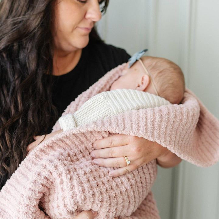 Waffle Knit Receiving Blanket Rosette