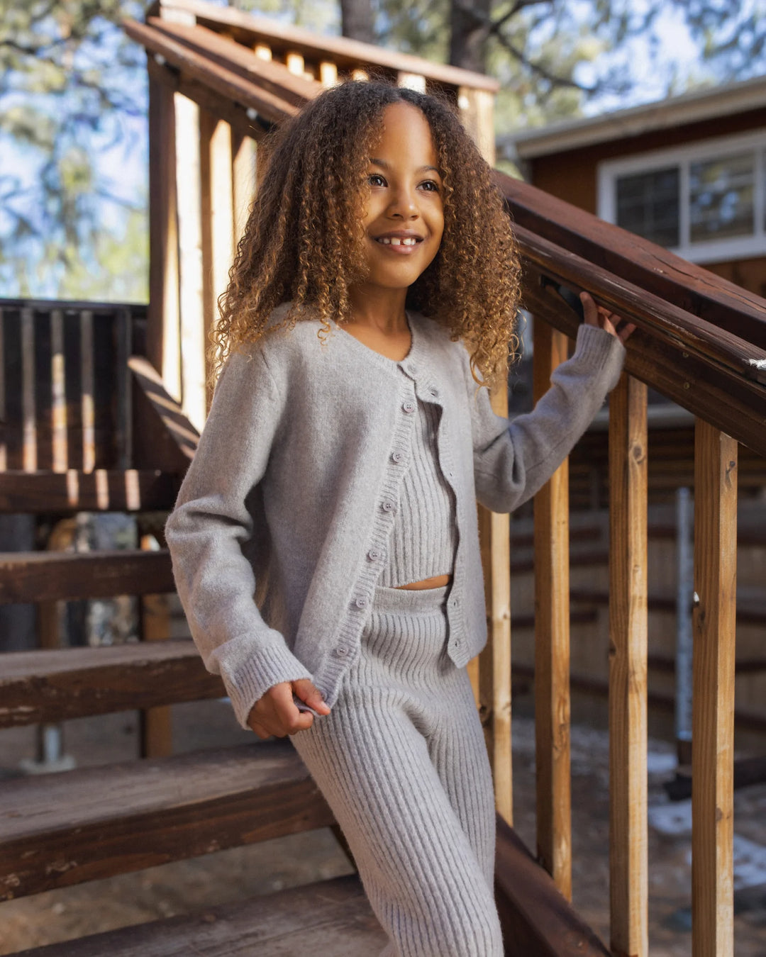 Fuzzy Knit Lounge Set Dusty Blue