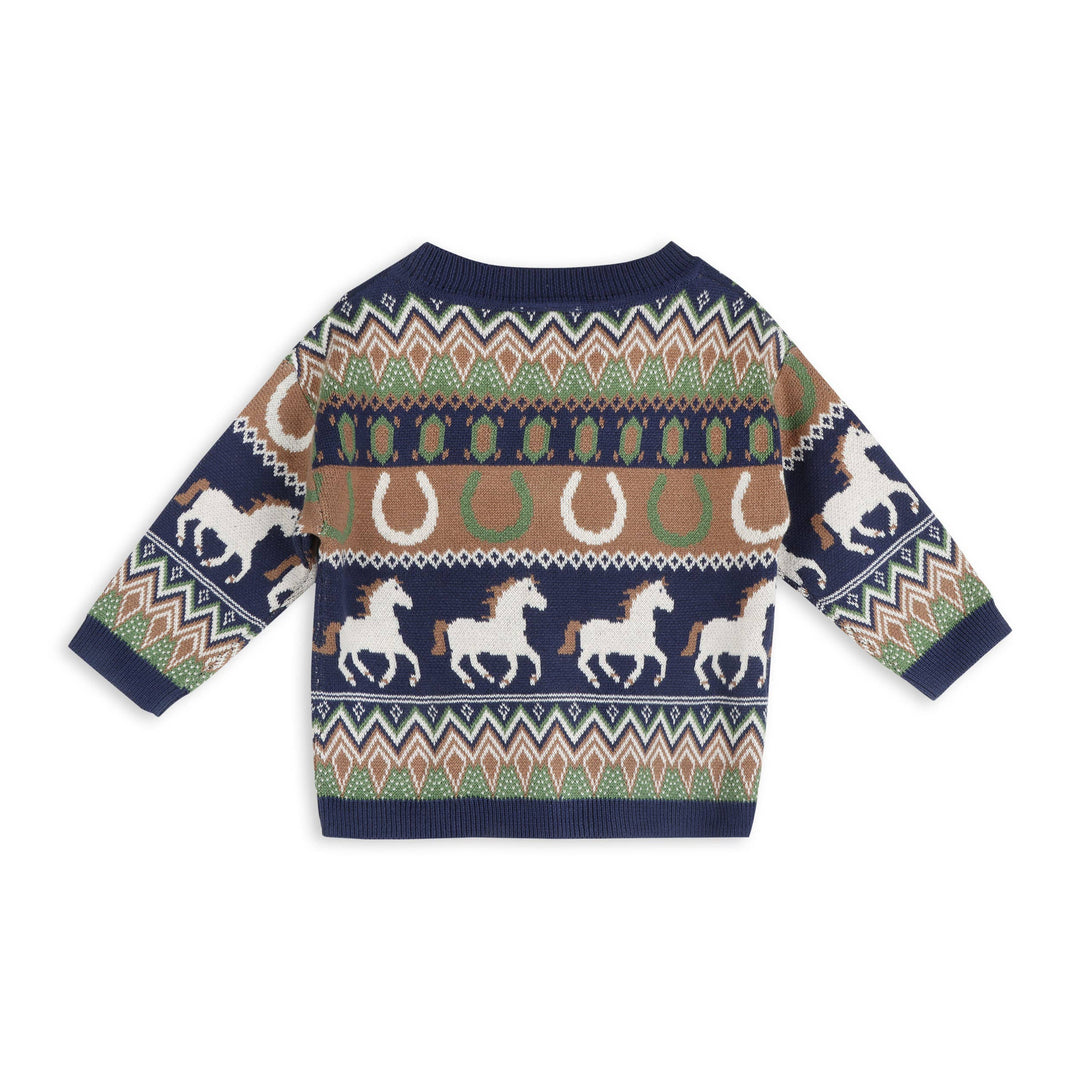 Romeo Organic Cotton Western Jacquard Baby Cardigan Navy