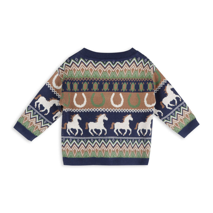 Romeo Organic Cotton Western Jacquard Baby Cardigan Navy