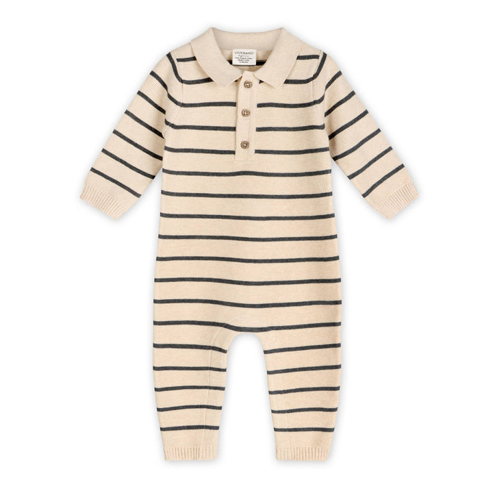 Stripe &amp; Collar Knit Jumpsuit (Organic Cotton)
