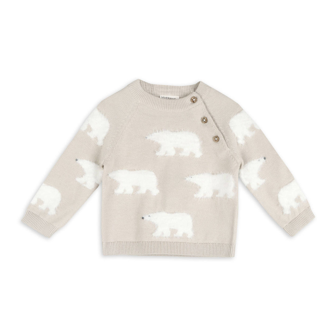 Polar Bear Organic Cotton Baby Sweater and Pants Set Stone