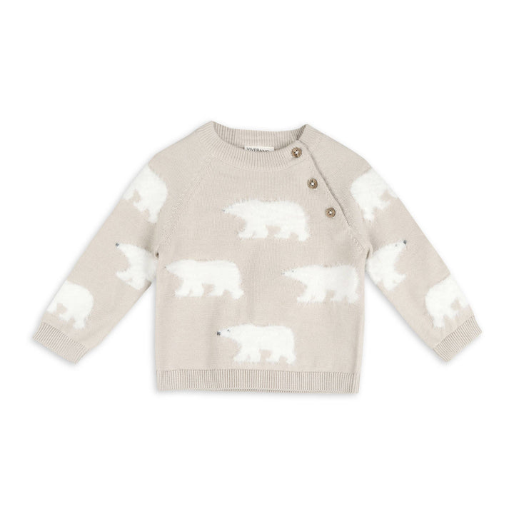 Polar Bear Organic Cotton Baby Sweater and Pants Set Stone