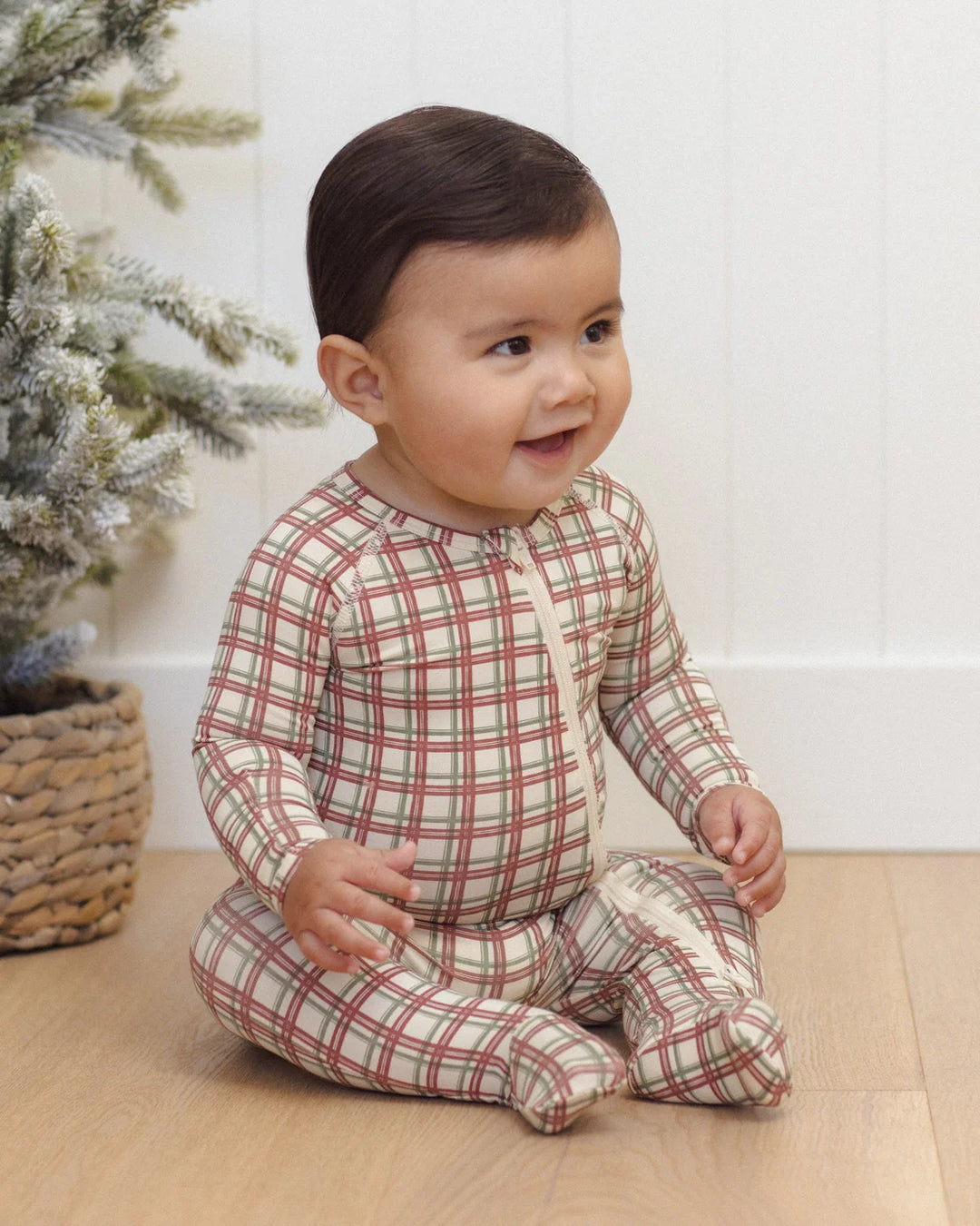 Bamboo Zip Footie Redwood Check