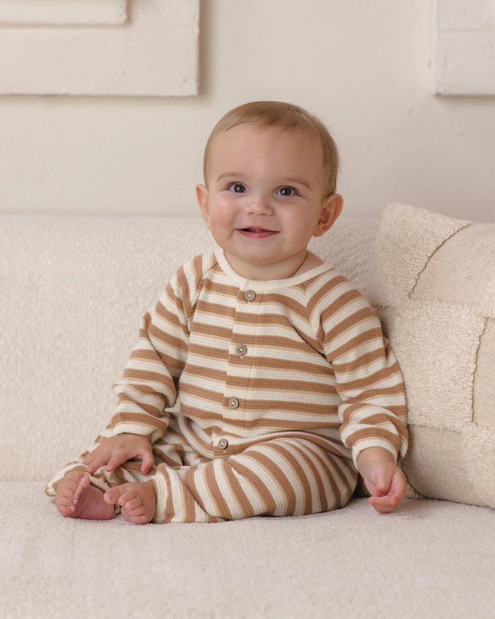 ORGANIC Waffle Long Sleeve Jumpsuit Spice Stripe