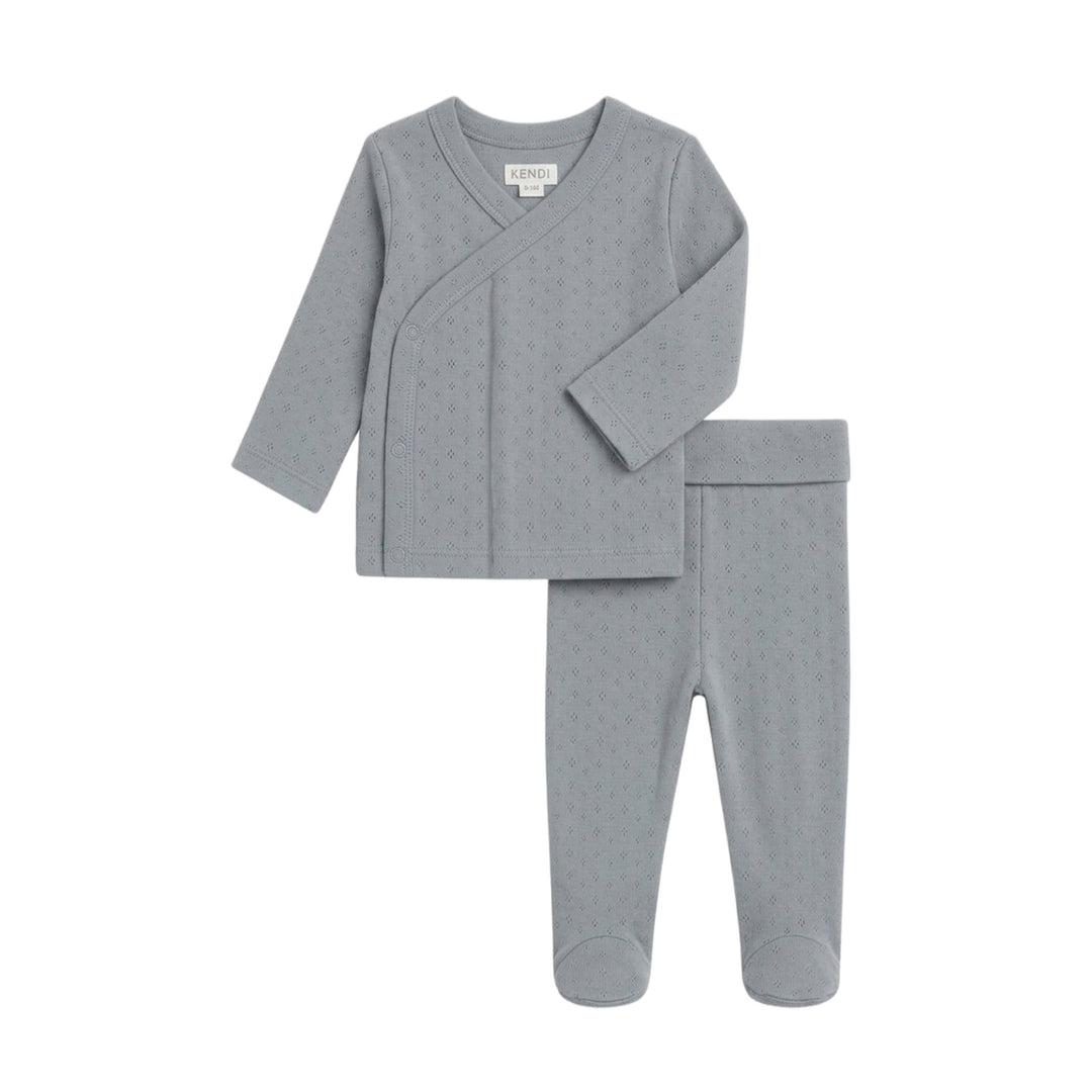 Darie Pointelle Kimono Top and Pant Set - Bluen
