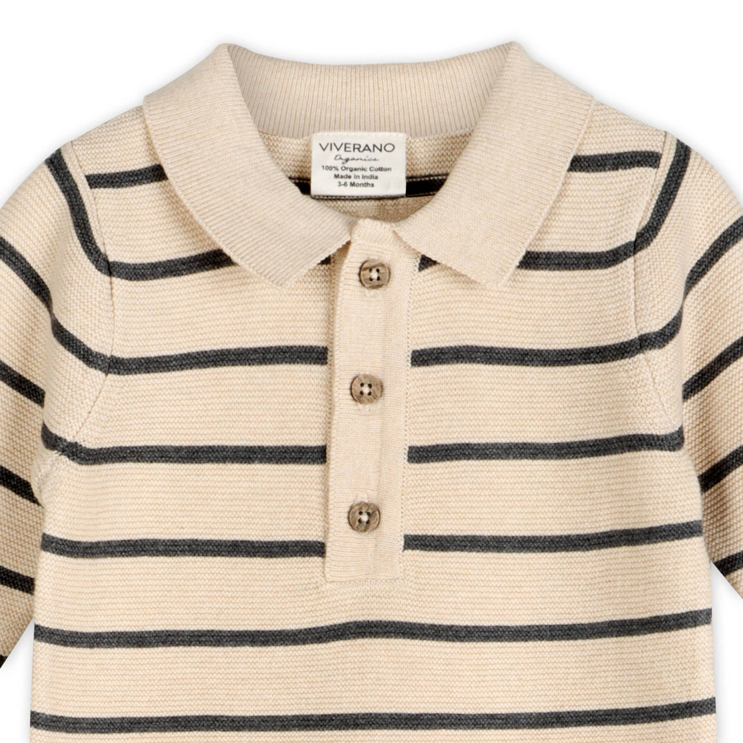 Stripe &amp; Collar Knit Jumpsuit (Organic Cotton)