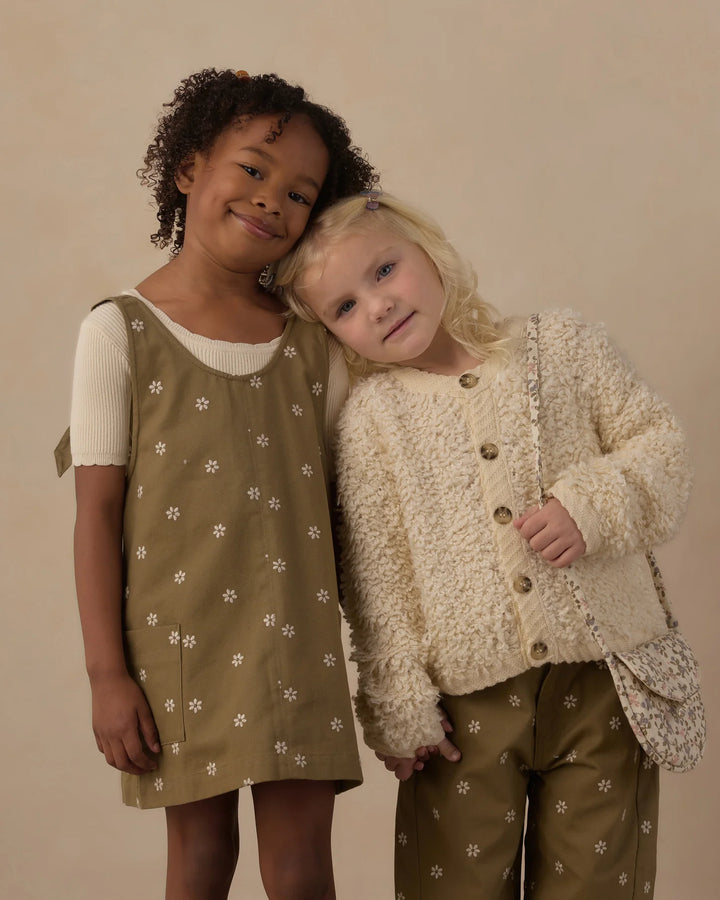 V-Neck Overall Dress Embroidered Daisies