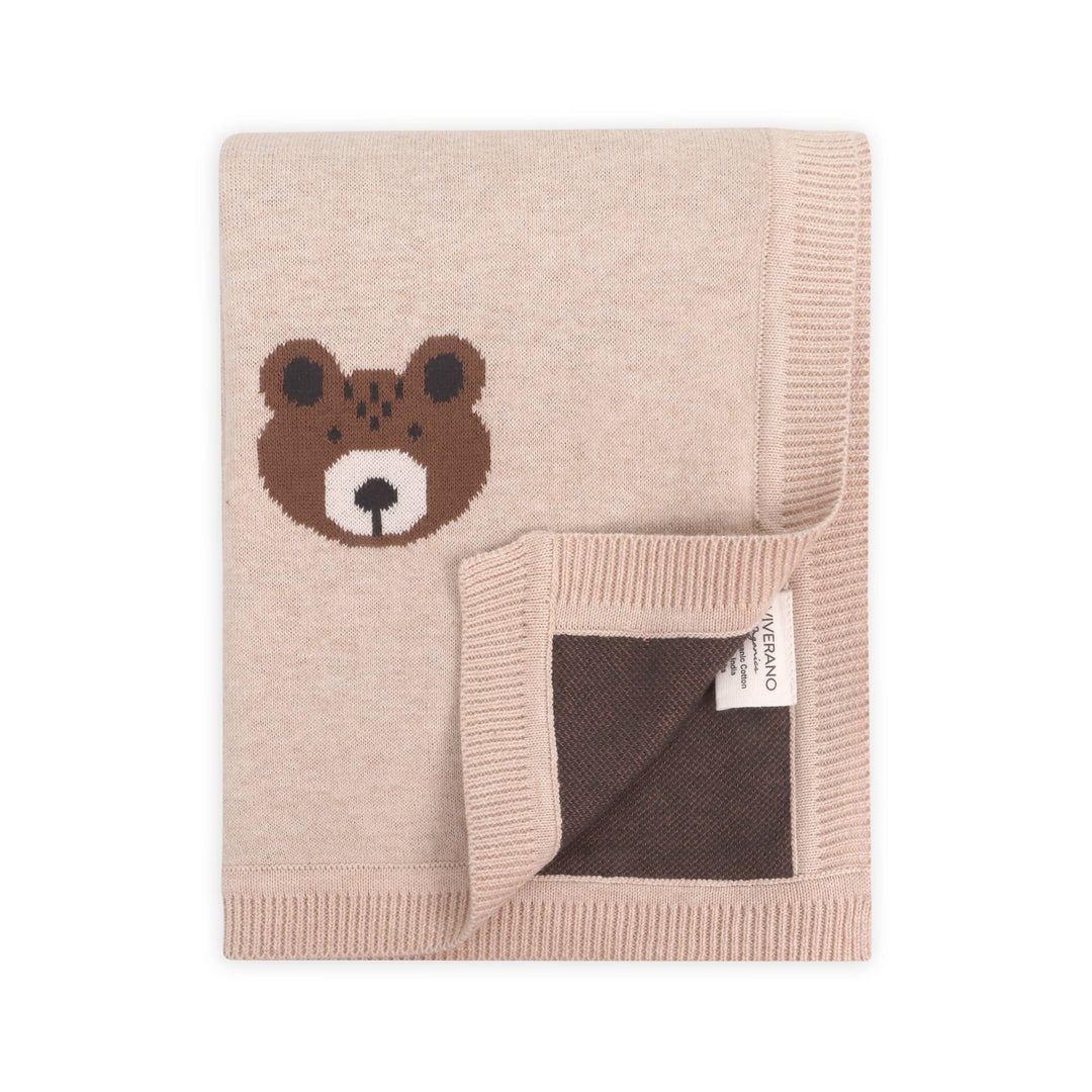 Brown Bear - Organic Cotton Jacquard Knit Baby Blanket