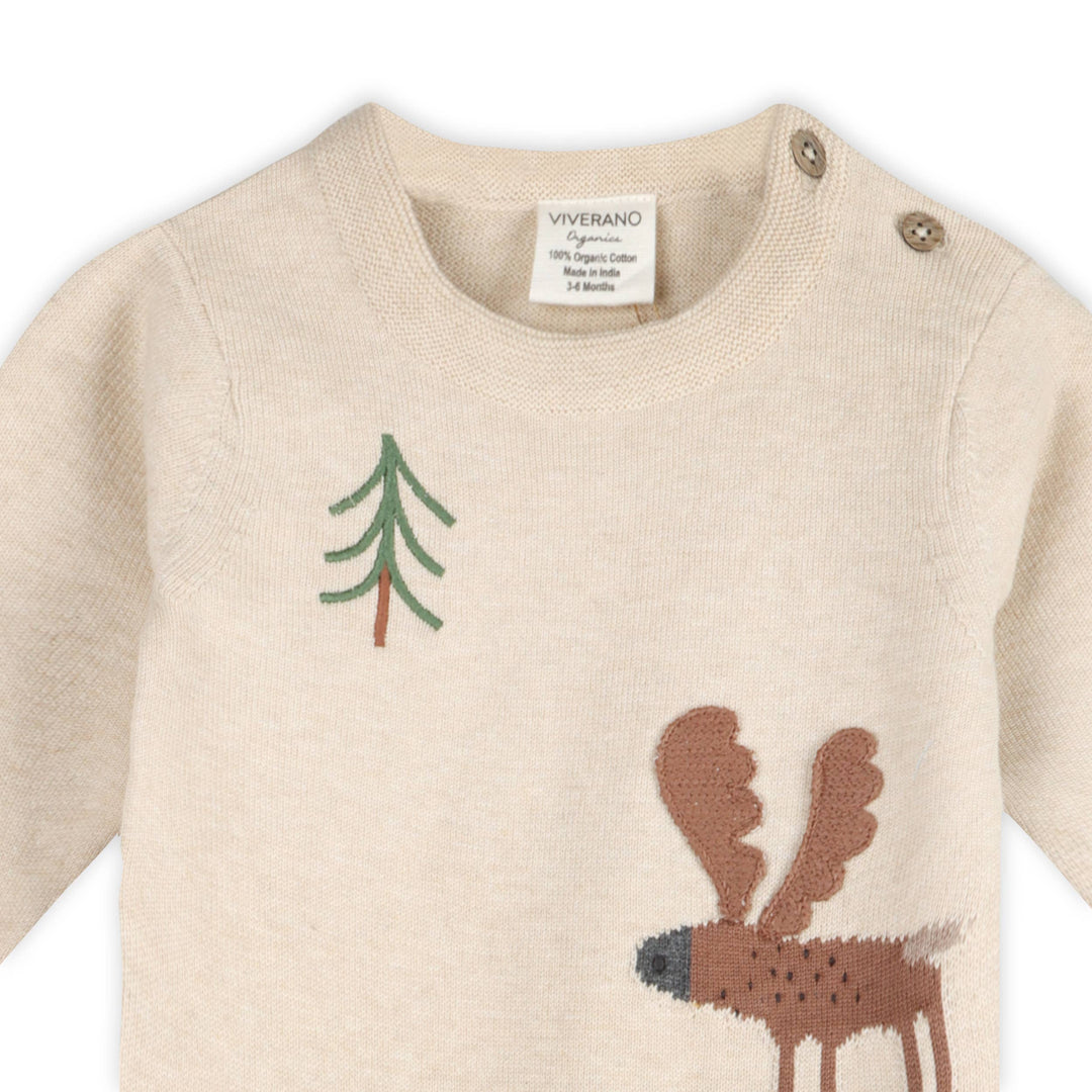Moose Applique Knit Baby Jumpsuit (Organic Cotton)