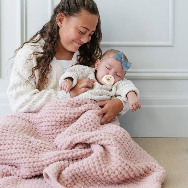 Waffle Knit Receiving Blanket Rosette