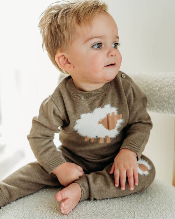 ORGANIC Sheep Jacquard Knit Baby Pullover &amp; Pant Set