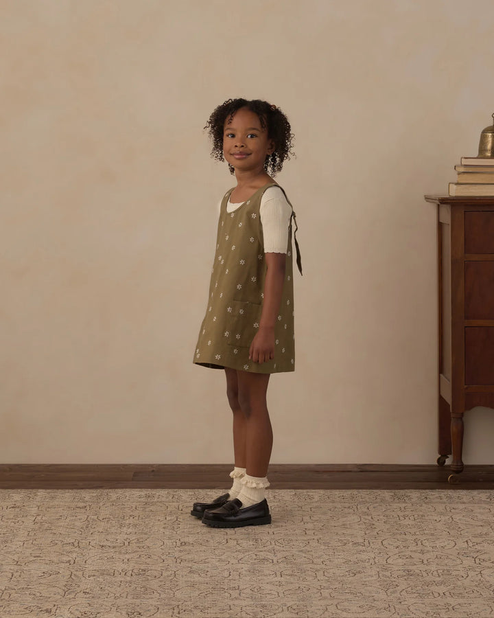 V-Neck Overall Dress Embroidered Daisies