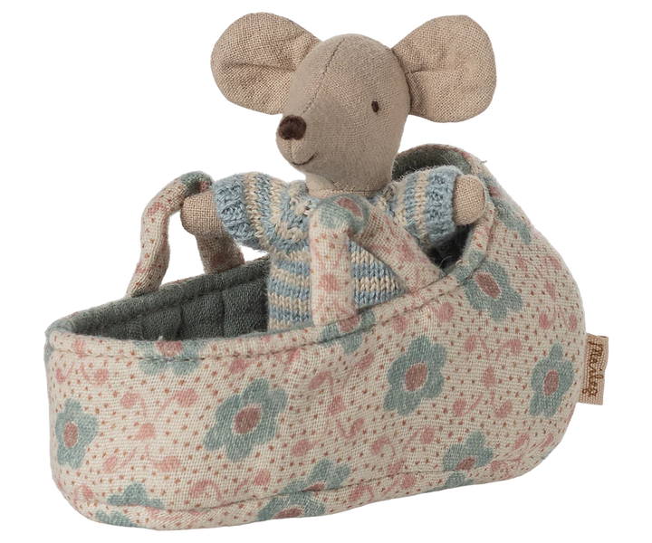 MAILEG Baby Mouse in Carry Cot - Blue