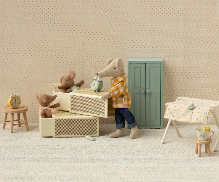 MAILEG Sleepy Wakey Baby Mouse in Matchbox - Rose