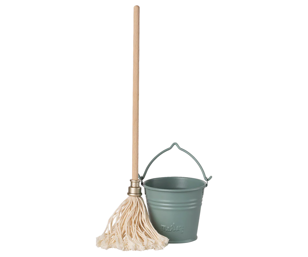 Bucket &amp; mop, Miniature - Light blue