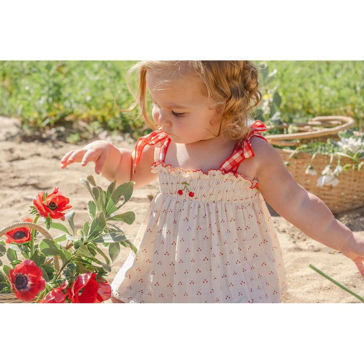 Embroidered Smock Set Red Dot Cherry