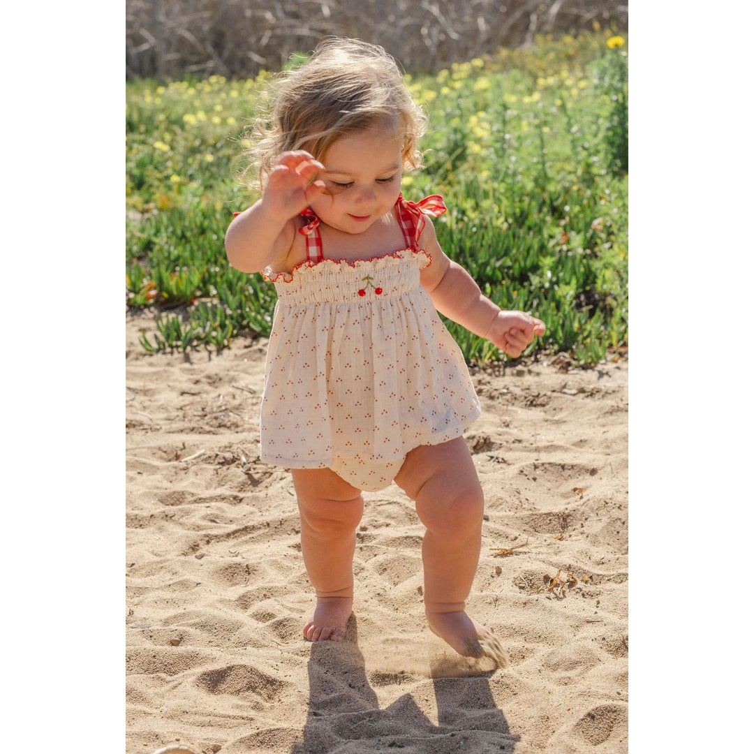 Embroidered Smock Set Red Dot Cherry