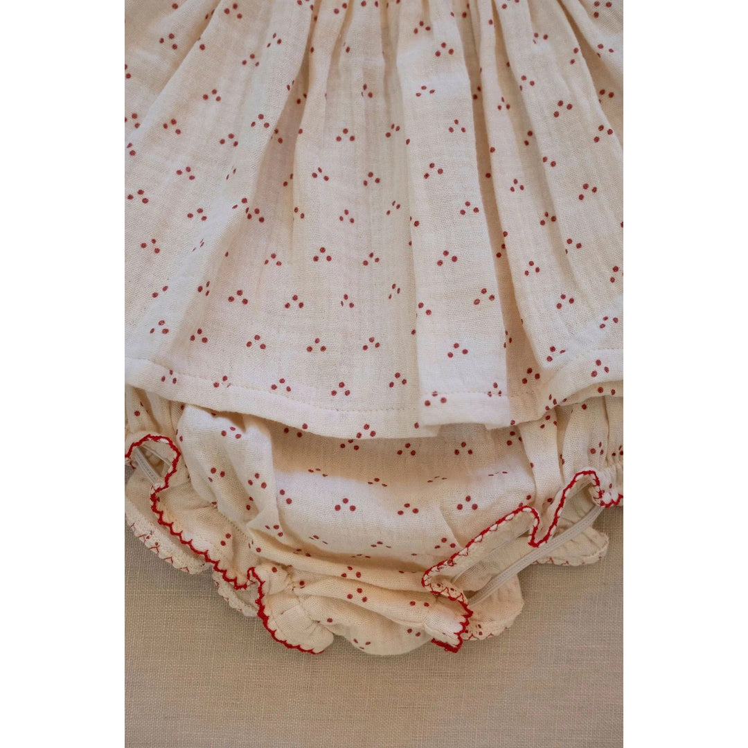 Embroidered Smock Set Red Dot Cherry