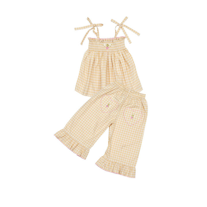 WILD WAWA Ruffle Pant Set Gingham Strawberry